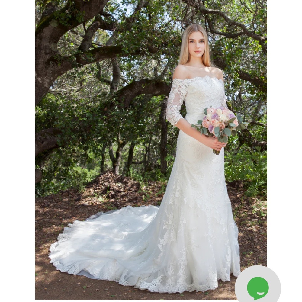 NEW with tags- lace and bead mermaid wedding dress , off the shoulder sleeves